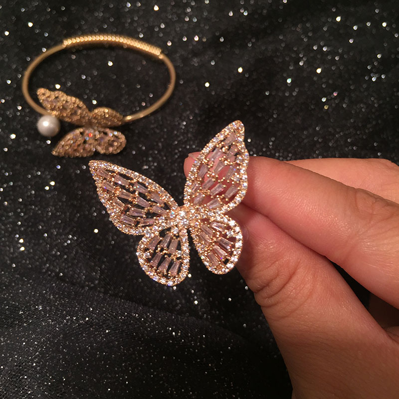 Business, Birthday Occasion Copper Material S925 Silver Pin Oversized Butterfly Earrings Luxury Dinner Dress Accessories