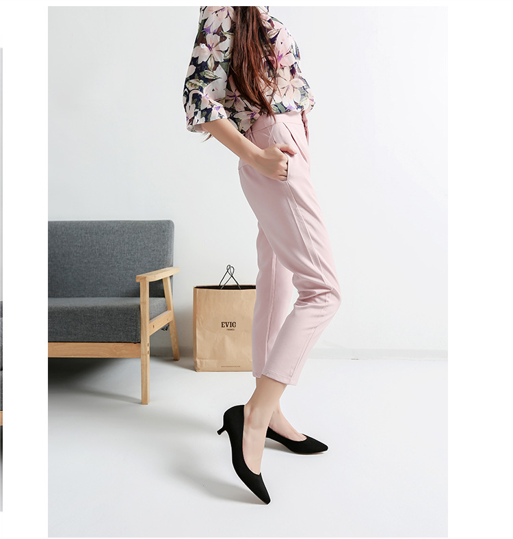 Women's Pointed Toe Flats Low Heeled Work Shoes Suede High Heels_voghion.com