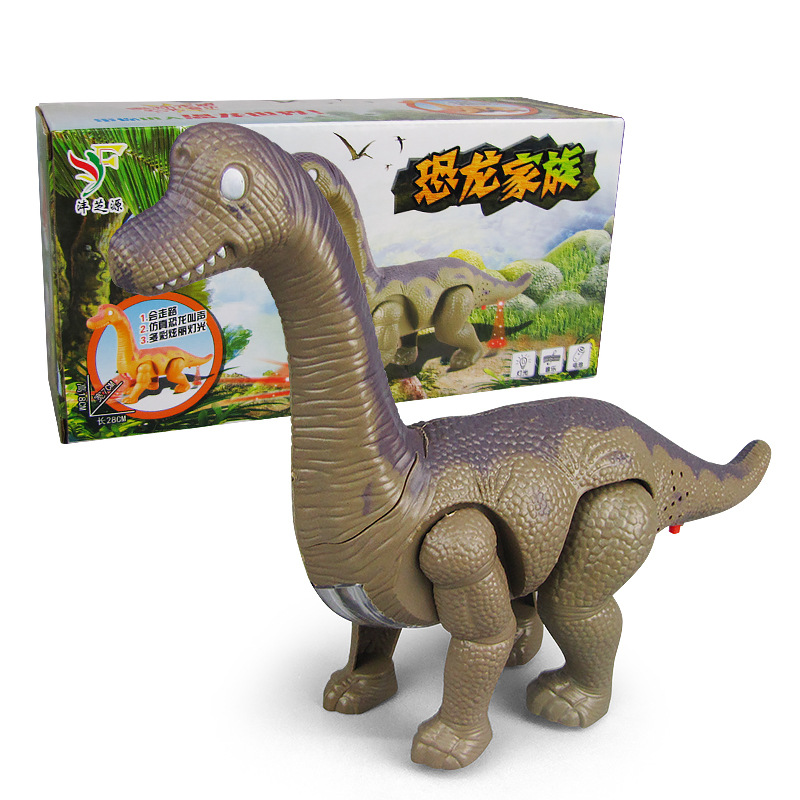 Nuevos niños dinosaurio eléctrico de juguete luz suave efecto sonido caminar automático cuello largo dragón puesto en el mercado la noche caliente venta