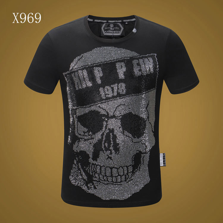 Trendy Brand Philip Plein Pp Plein Men's New Short-Sleeved High-Quality Men's Round-Neck T-Shirt