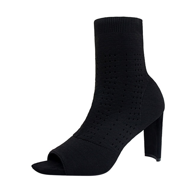 simple trend short tube thick heel high heel wool hollow square 