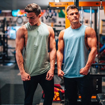 跨境肌肉兄弟背心男 运动休闲跑步锻炼无袖 健身光板纯棉坎肩背心