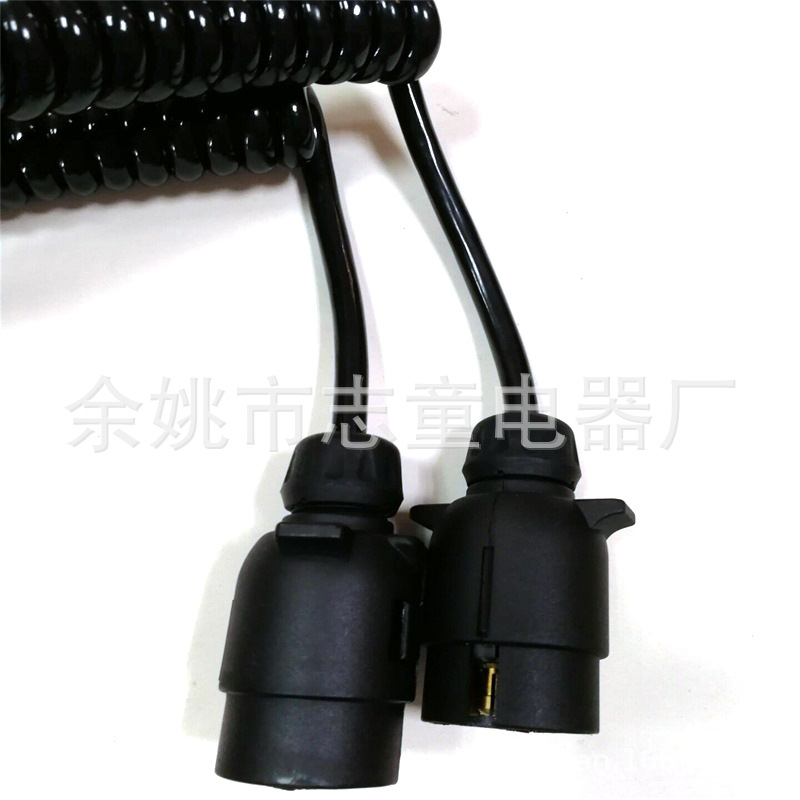 供应牵引车拖车挂车7芯7P针拖车塑料铝合金公母对插TPU螺旋弹簧线