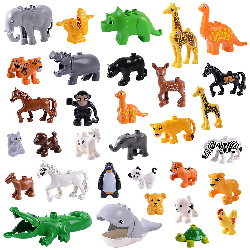 格格乐兼容乐高积木大颗粒小动物配件散装海洋动物园恐龙益智玩具