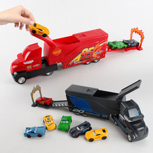 貨櫃車套裝帶六小車貨櫃車套裝 合金車頭兒童組合玩具