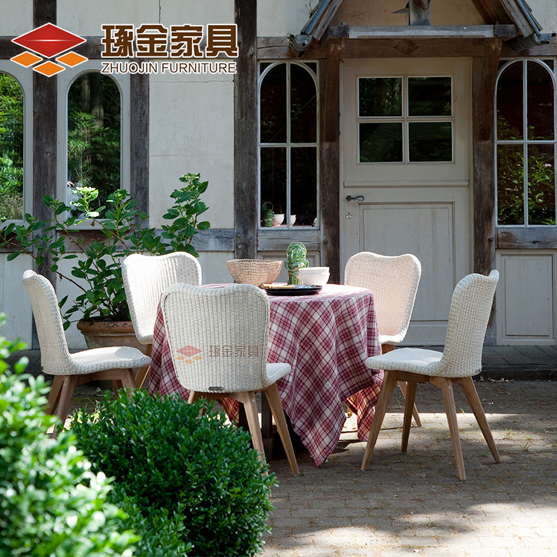 北歐戶外桌椅套裝餐廳休閒編藤單人椅 柚木圓桌廠家發貨支持批發