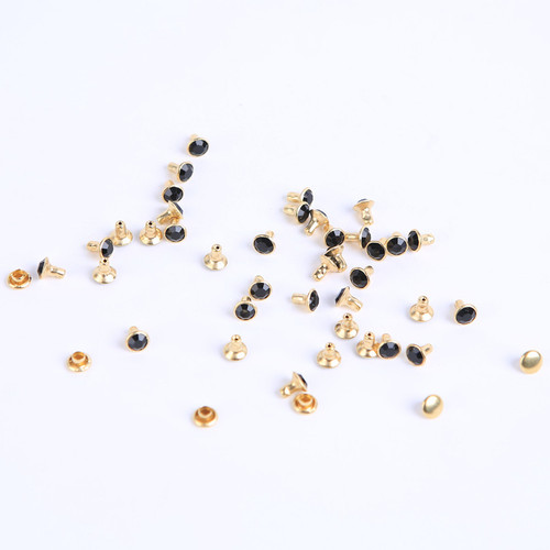 Gold Base Tube Drill Rivet with Rhinestones, Gold-Edged Diamond Rivet, Fashion Belt Accessory Components