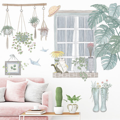 Wall stickers fake window cat potted plants green small fresh Nordic ins decorative stickers self-adhesive painting Qingyan