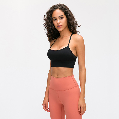 Shishi Zhihui's new nude-feeling herringbone beautiful back sports bra shock-proof gathered running sports fitness yoga bra
