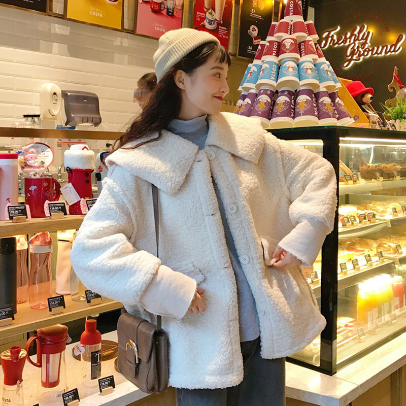 娃娃翻领保暖仿羊羔毛皮毛一体外套网店加盟服装女装批发春冬装|ms