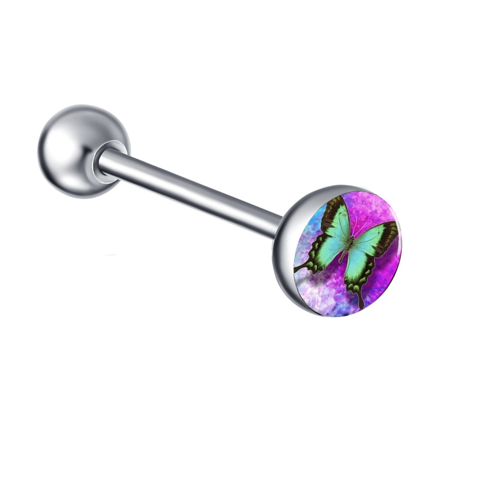Mixed Color Pattern Stainless Steel Straight Barbell Tongue Piercing Jewelry Insect Style Ethnic detail image 8