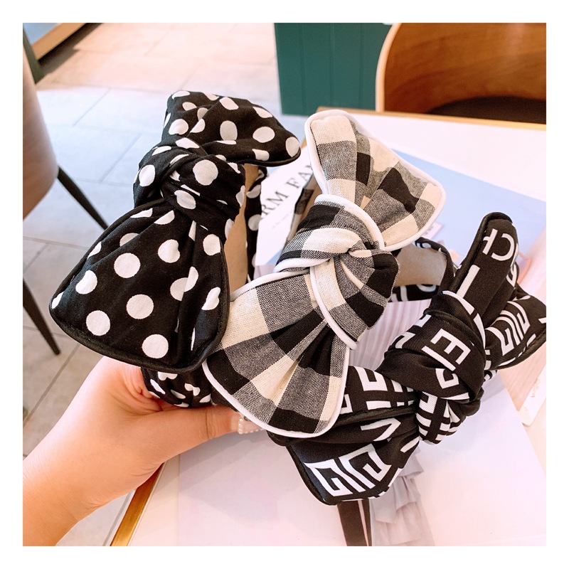 Original Herbst Und Winter Neuer Stil All-match ~ Big Ear Bowknot Baumwoll Tuch Punkt Kariertes Stirnband Haarnadel Schmuck Weibliche Koreanische Version display picture 11