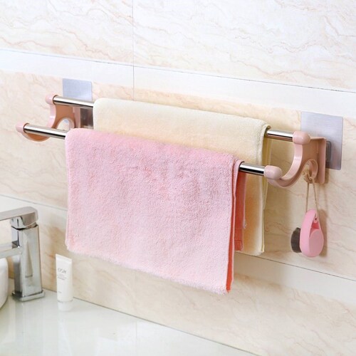 No punching stainless steel double pole towel rack hotel towel rack bathroom bathroom pendant manufacturer direct sale