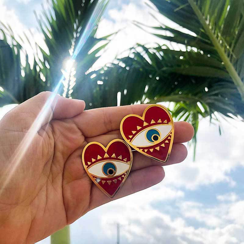 Devil's Eye Heart-Shaped Ear Studs