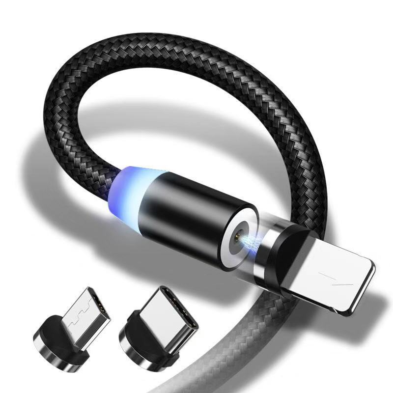 圆形磁吸数据线适用苹果安卓typec手机充电线三合一磁吸头