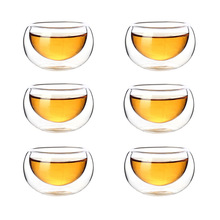 双层玻璃品茶杯 双层高硼硅玻璃小品茗杯 家用花茶杯茶具