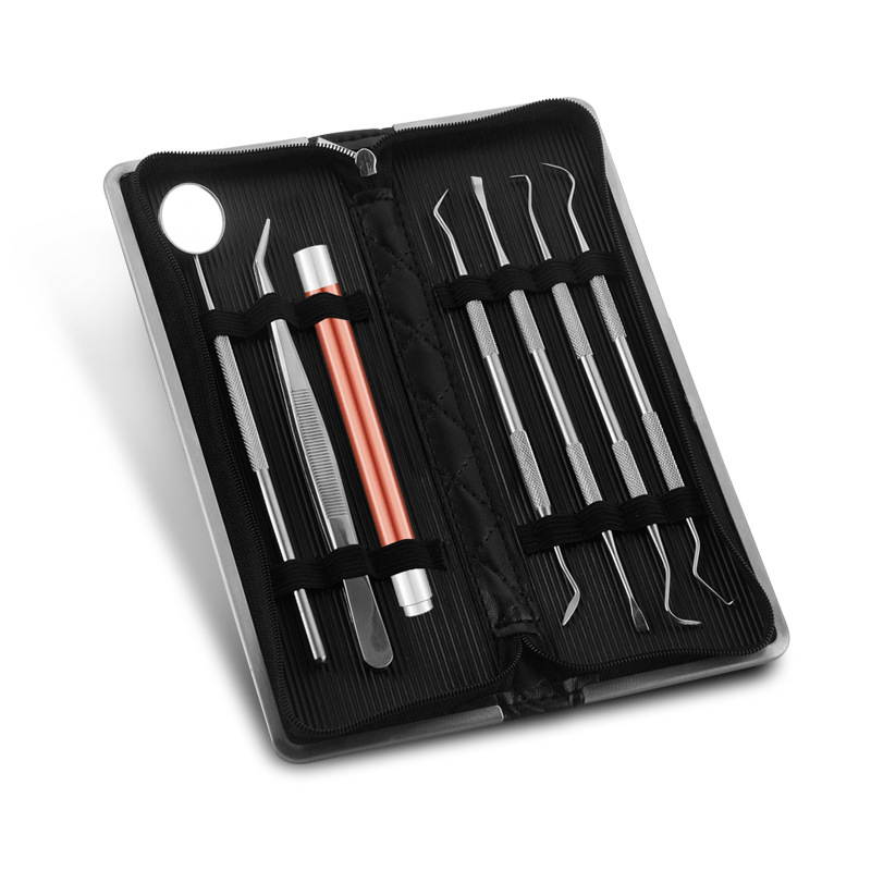 口腔清洁护理牙科工具7件套装 牙科口镜探针洁牙器不锈钢牙科材料