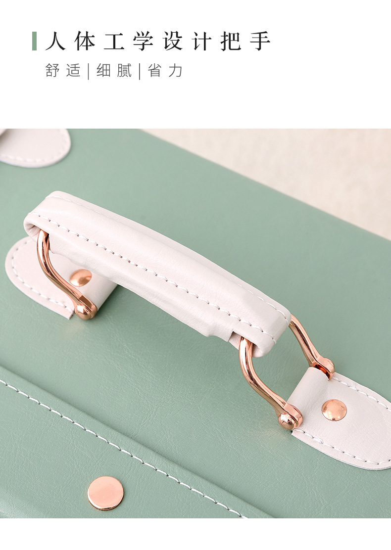 Vali kéo vintage da màu xanh lá cây 20 inch bánh xe xoay 360 độ, kèm hộp quà tặng — trà xanh matcha chi tiết 14