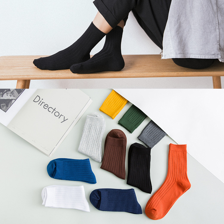 Zhuji Socks Men's Simple Style Winter44 Size Double Needle Cotton Men's Socks Vertical Strip Medium Tube Business Socks Men's Pure-Cotton