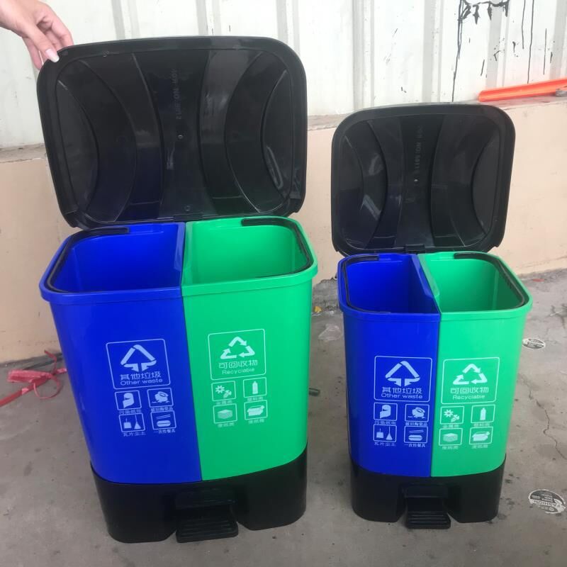 生产40升塑料双格式垃圾桶 塑料垃圾桶 垃圾分类翻盖桶