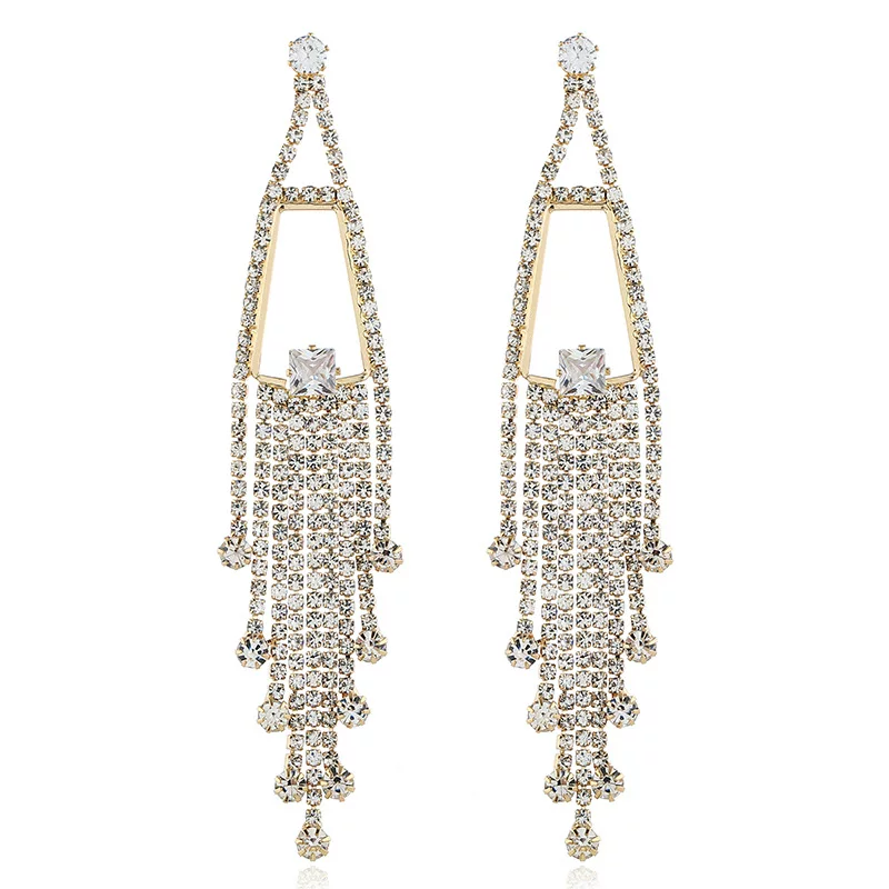 Shiny zirconium with tassels, earrings