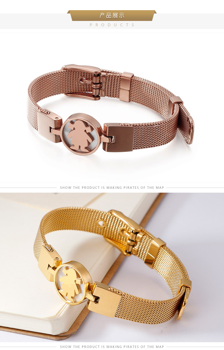 Bracelets Classification Stainless Steel Korean Style Little Girl Shape Mesh Strap Bracelet Wholesale Jewelry Nihaojewelry