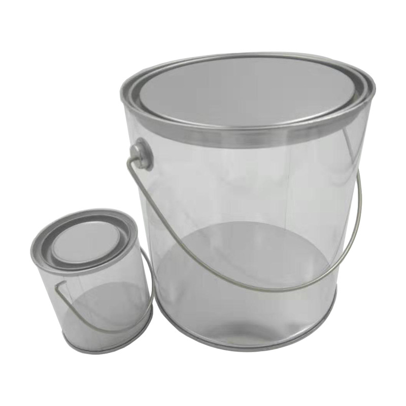马口铁pvc透明圆形铁桶 大号PVC手提式铁桶包装铁盖圆筒