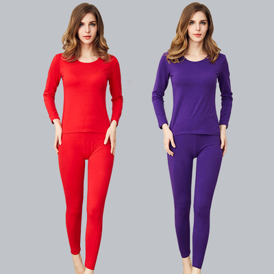 new pattern lady keep warm Underwear Low collar Combed Autumn coat Long johns suit Basics Primer Underwear Two piece set