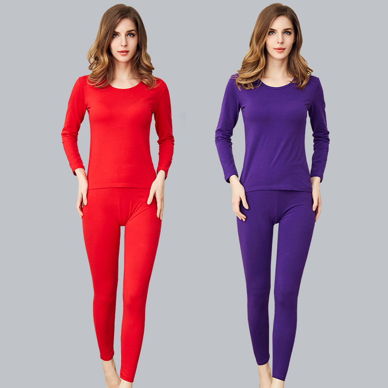 new pattern lady keep warm Underwear Low collar Combed Autumn coat Long johns suit Basics Primer Underwear Two piece set