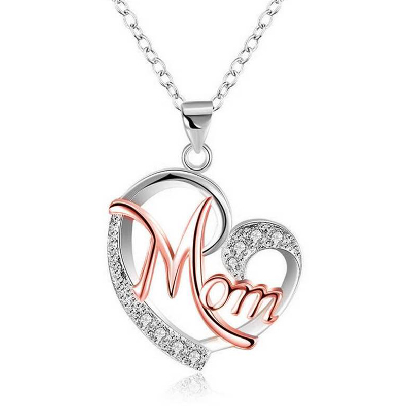 1 Piece Fashion Mama Heart Shape Alloy Plating Artificial Rhinestones Mother's Day Women's Pendant Necklace display picture 3