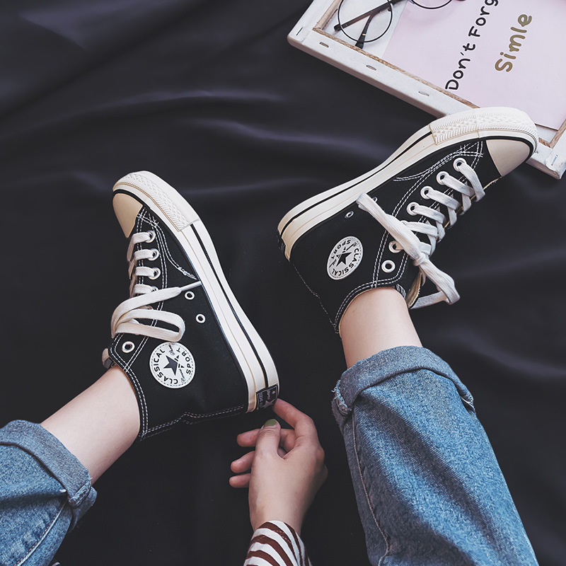 2022 Trendy Shoes High Top Shoes Women's Canvas Shoes Female Students Korean Style Internet Trendy Street Board Shoes Korean Cloth Shoes 1971 2022 Trendy Shoes High Top Shoes Women's Canvas Shoes Female Students Korean Style Internet Trendy Street Board Shoes Korean Cloth Shoes 1971