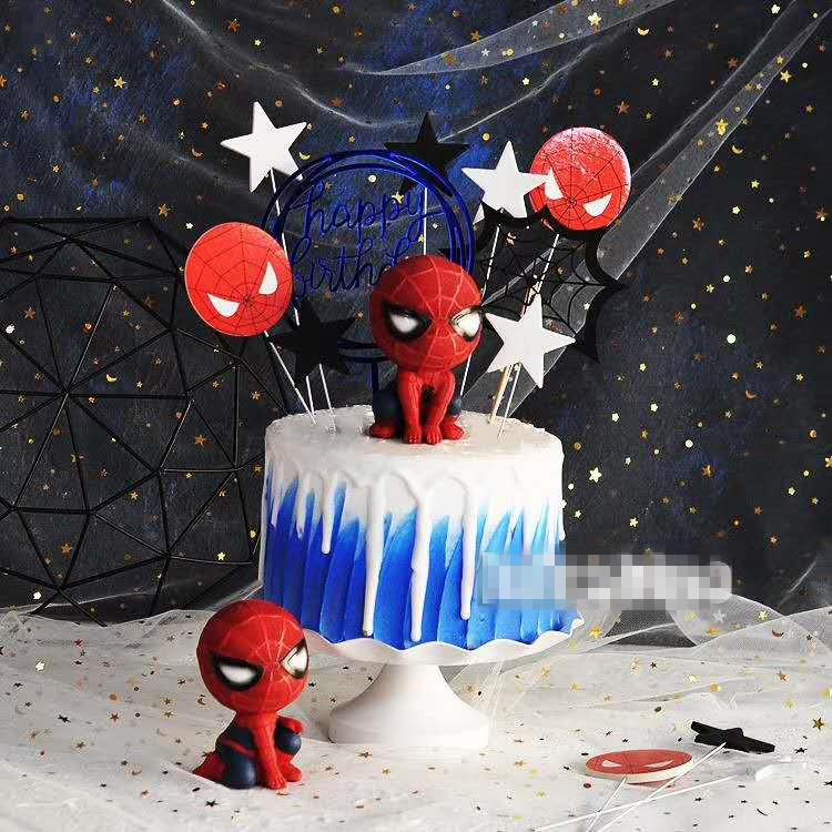 复仇者联盟蛋糕烘焙装饰 漫威Q版蜘蛛侠摆件手办模型玩具儿童公仔