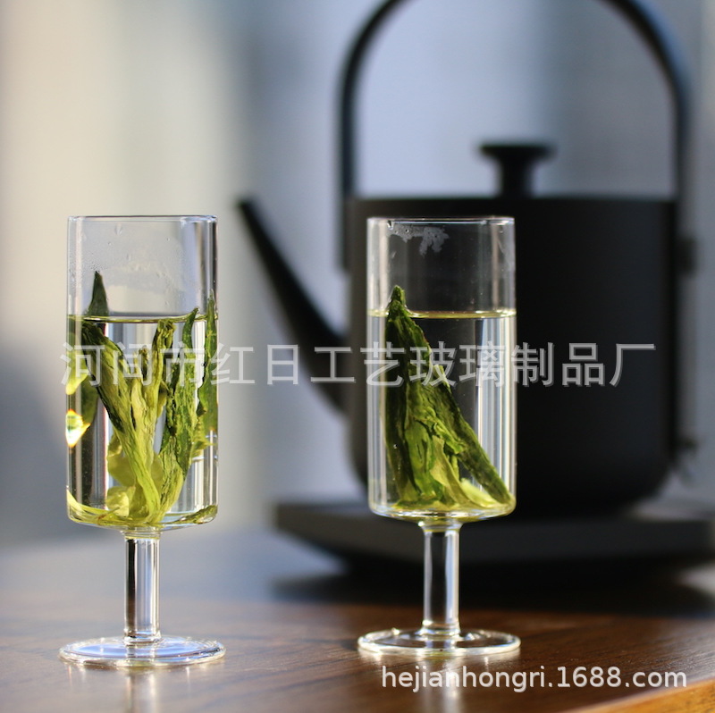 日式耐热玻璃高脚直身绿茶杯猴魁杯茶杯洋酒杯品茗杯个人杯功夫茶