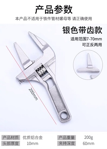 Plumber's wrench tool, commonly used for short handle large opening repair plates, sump pump pipes, air conditioning sockets wrench