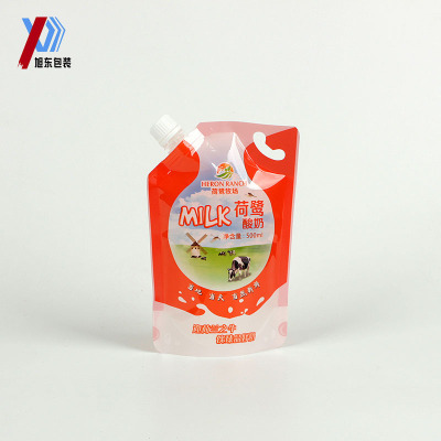 Custom manufacturer 500ml milk yogurt transparent Suction nozzle coffee fruit juice Drinks liquid Independent Packaging bag