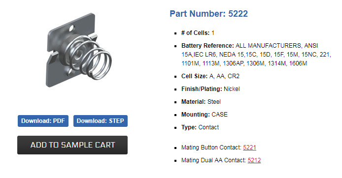 KEYSTONE ELECTRONICS  5222 AA 5号 电池弹簧片电池扣电池接触片