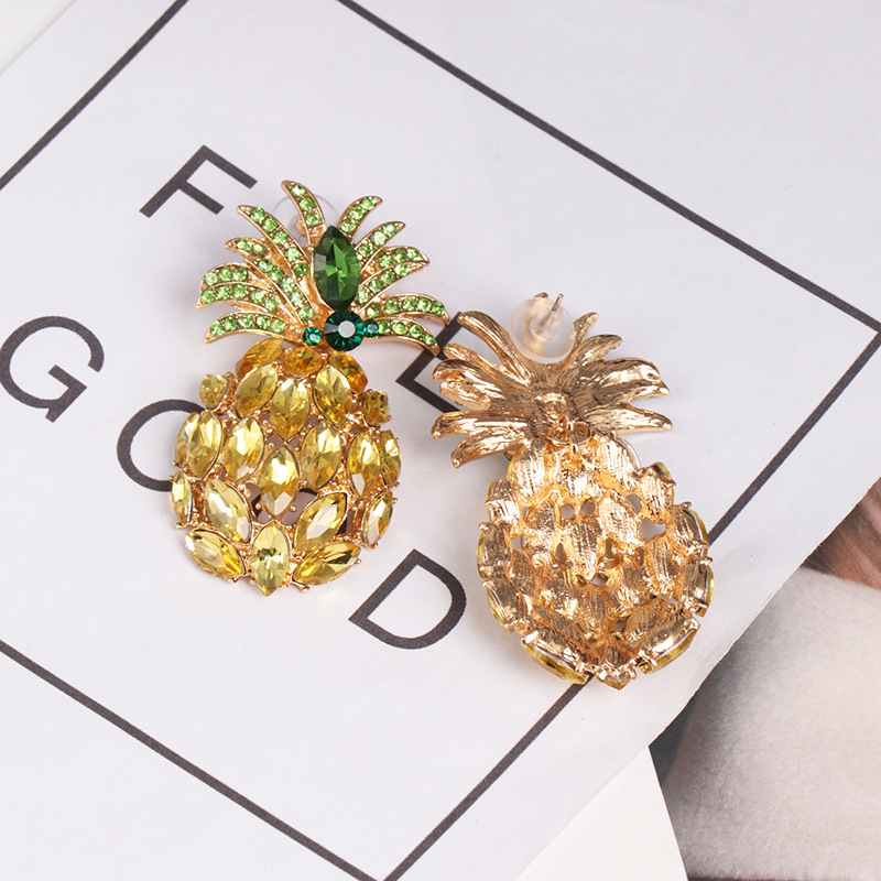 52283 New Creative Tendance Croix-frontière Vendu Bijoux Européen Et Américain Strass Cristal Ananas Boucles D'oreilles Personnalité Fruits Boucles D'oreilles display picture 9