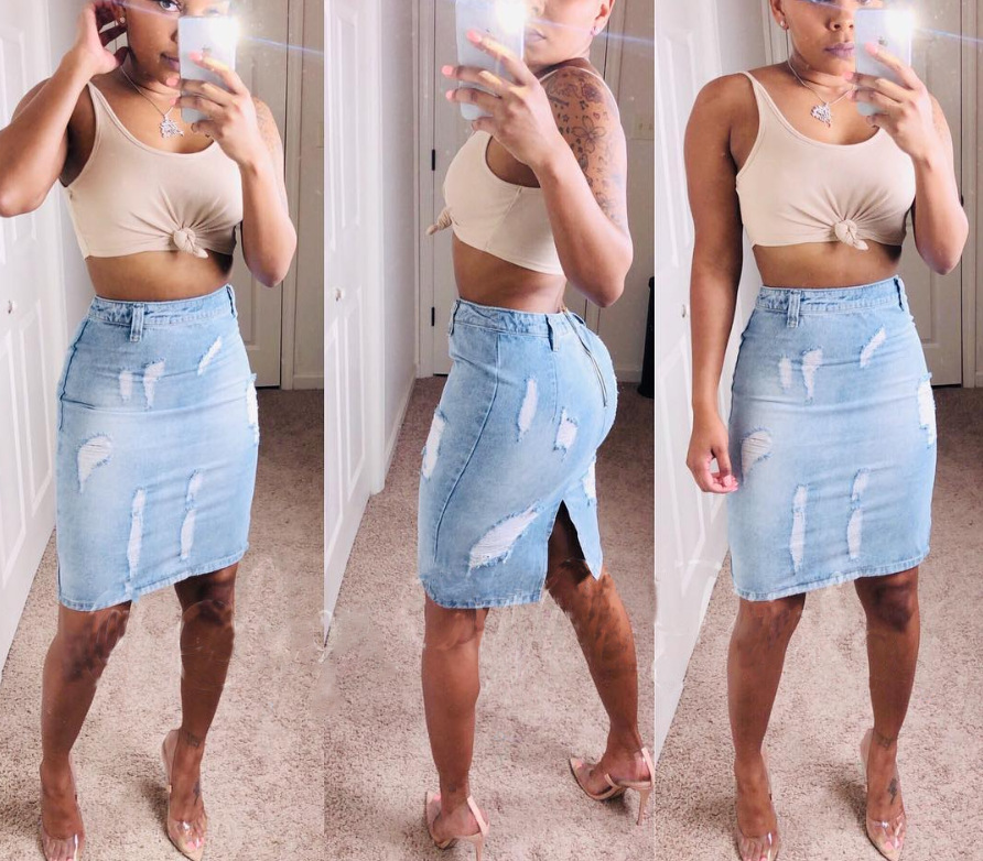 denim tattered skirt