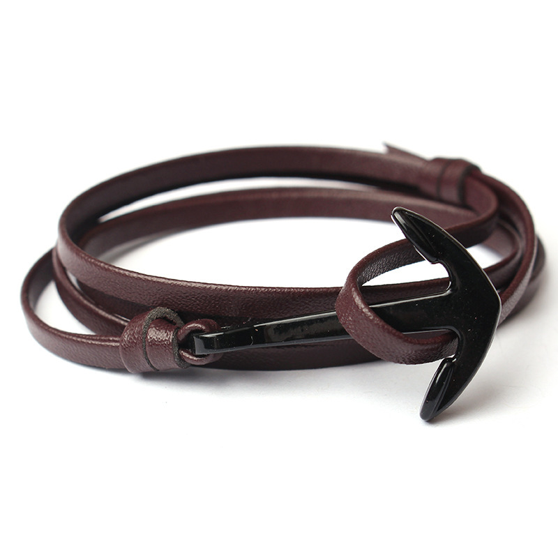 New Hot Selling Trendy Blue Anchor Bracelet Leather Rope Double Leather Handmade Custom Multi-Layer Couple Bracelet