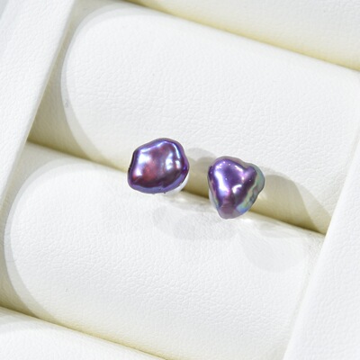 natural freshwater Baroque keshi Mini Pearl Ear Studs natural violet size Pearl Ear Studs