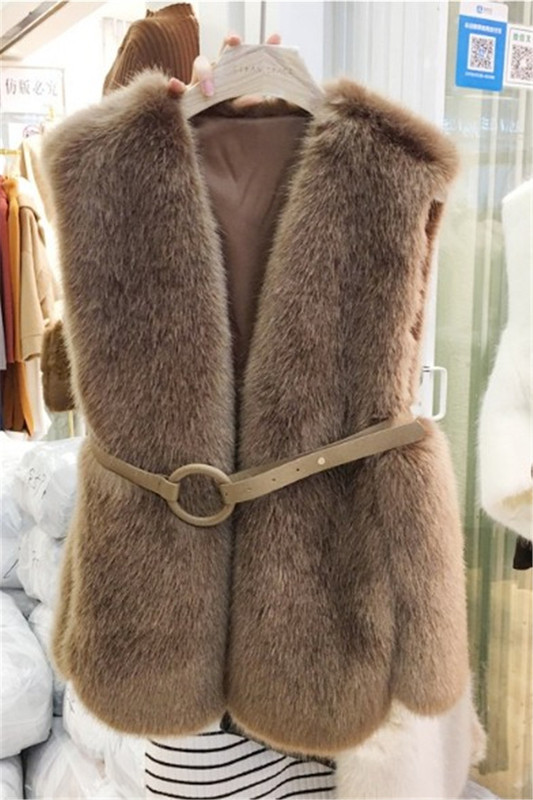 2020 winter New style faux mink fur women's elegant vest faux fox fur vest mid-length solid color fur vest fashion