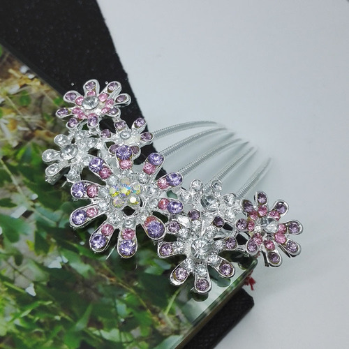 Alloy rhinestone hair accessories seven flower hair comb sunflower hairpin fashion bridal updo hair accessories wholesale