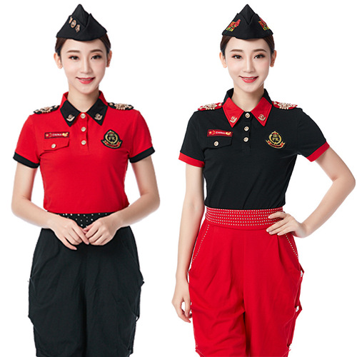 Spring new short-sleeved suit sailor dance costume lapel half-sleeved T-shirt women's square dance performance costume