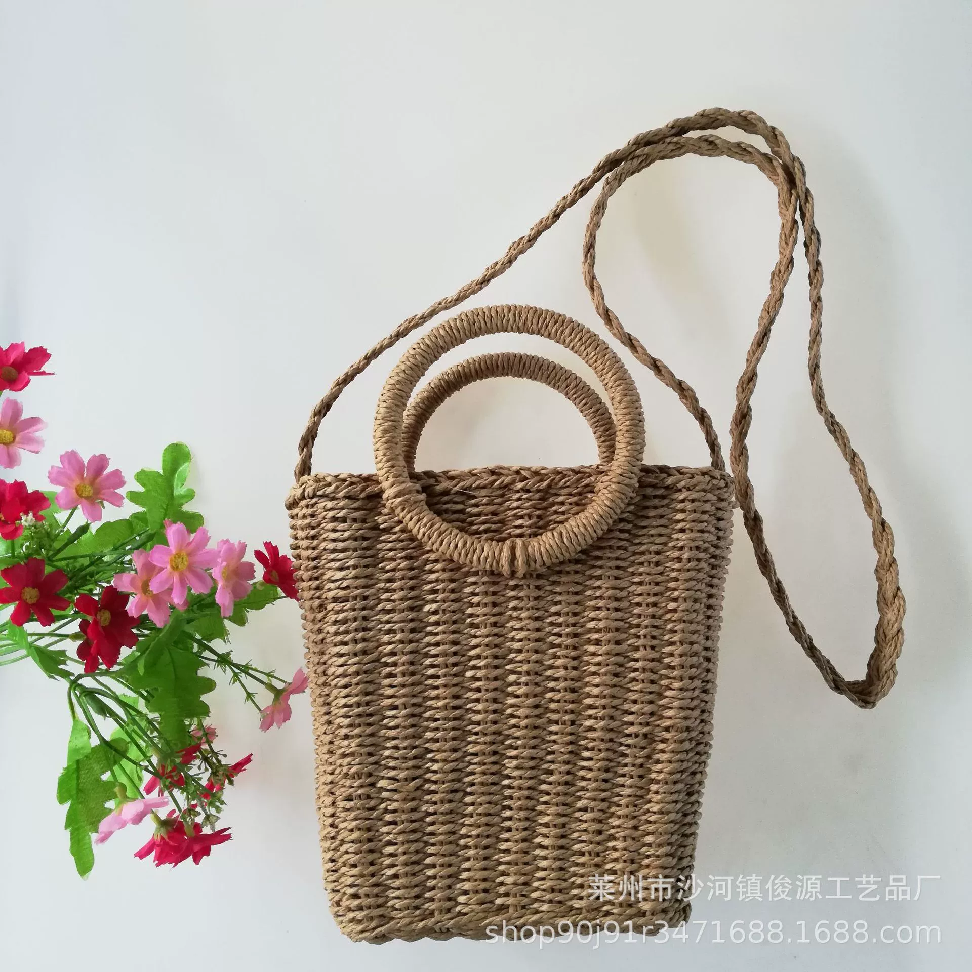 Retro ring, beach straw square bag, Korean style, simple and elegant design