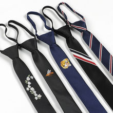 韓式窄版刺繡標志拉鏈領帶廠家現貨批發潮細時尚配飾男士懶人領帶
