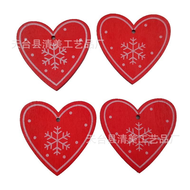 50mm blanco de madera/rojo melocotón de Navidad colgante decorativo de madera 10 piezas en un paquete