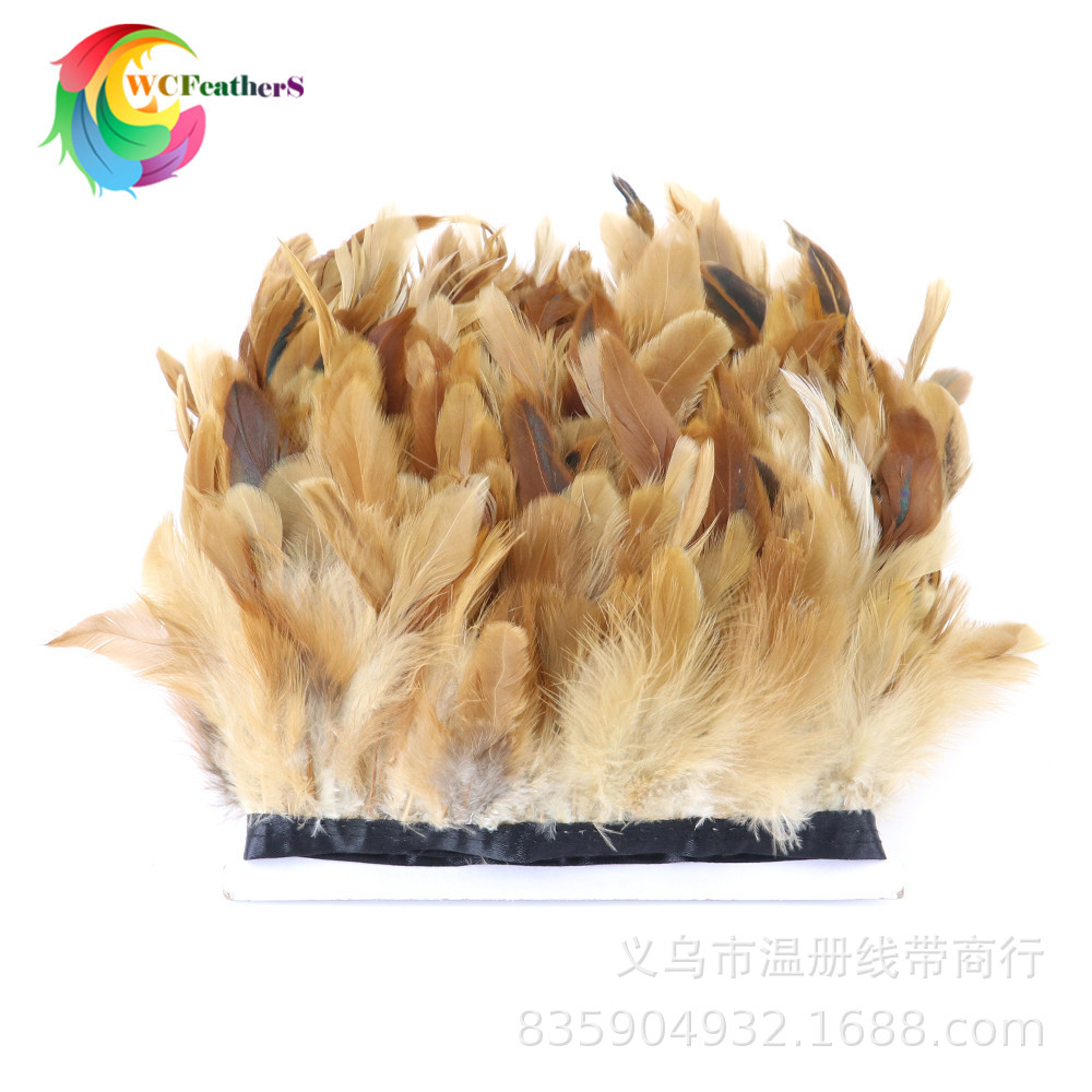 现货销售天然花纹孔雀毛花鸡毛不染色环保鸡毛礼服鞋帽装饰10米详情图12