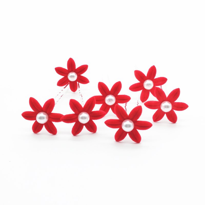 Foreign trade new pattern gules Pearl Six leaves Hair fork fashion Flower Hairpin Flaxen Hair Hairdressing Type U Pin insertion
