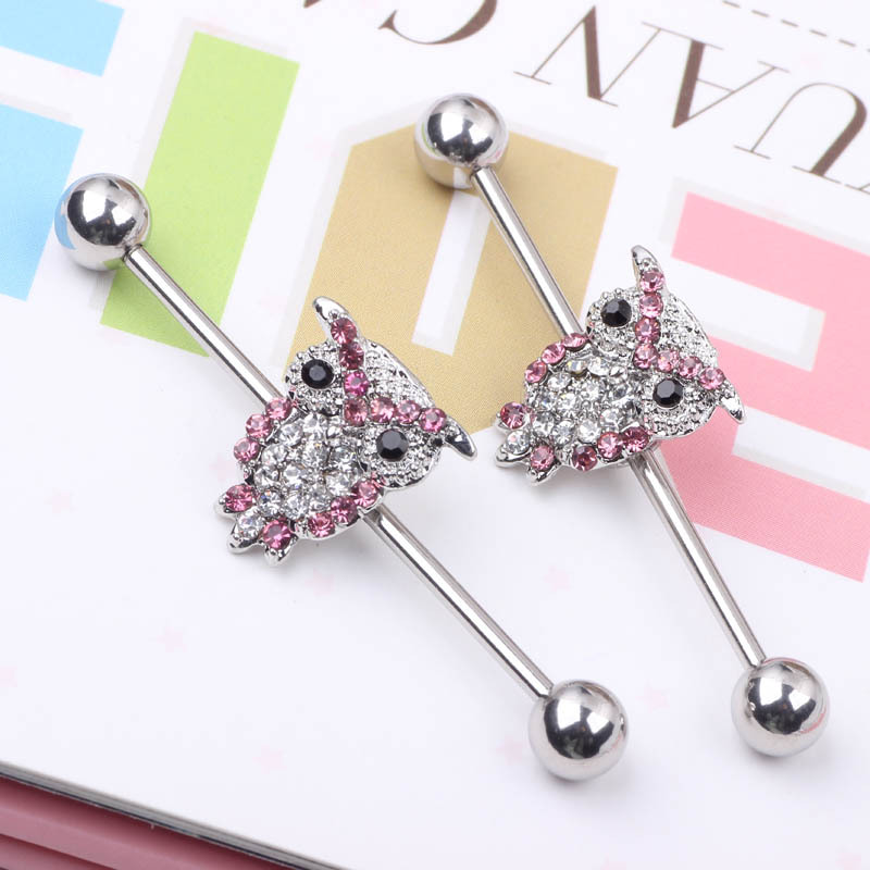 Full Diamond Cat Eagle Long Rod Industrial Ear Studs Stainless Steel Body Piercing Jewelry detail image 9