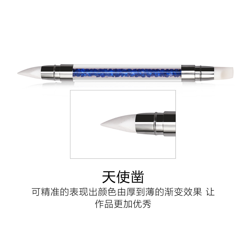 Nueva manicura pluma de silicona de doble cabeza hueco tallado en relieve pluma de cabeza de goma varilla de taladro de cristal super suave manicura pluma de silicona